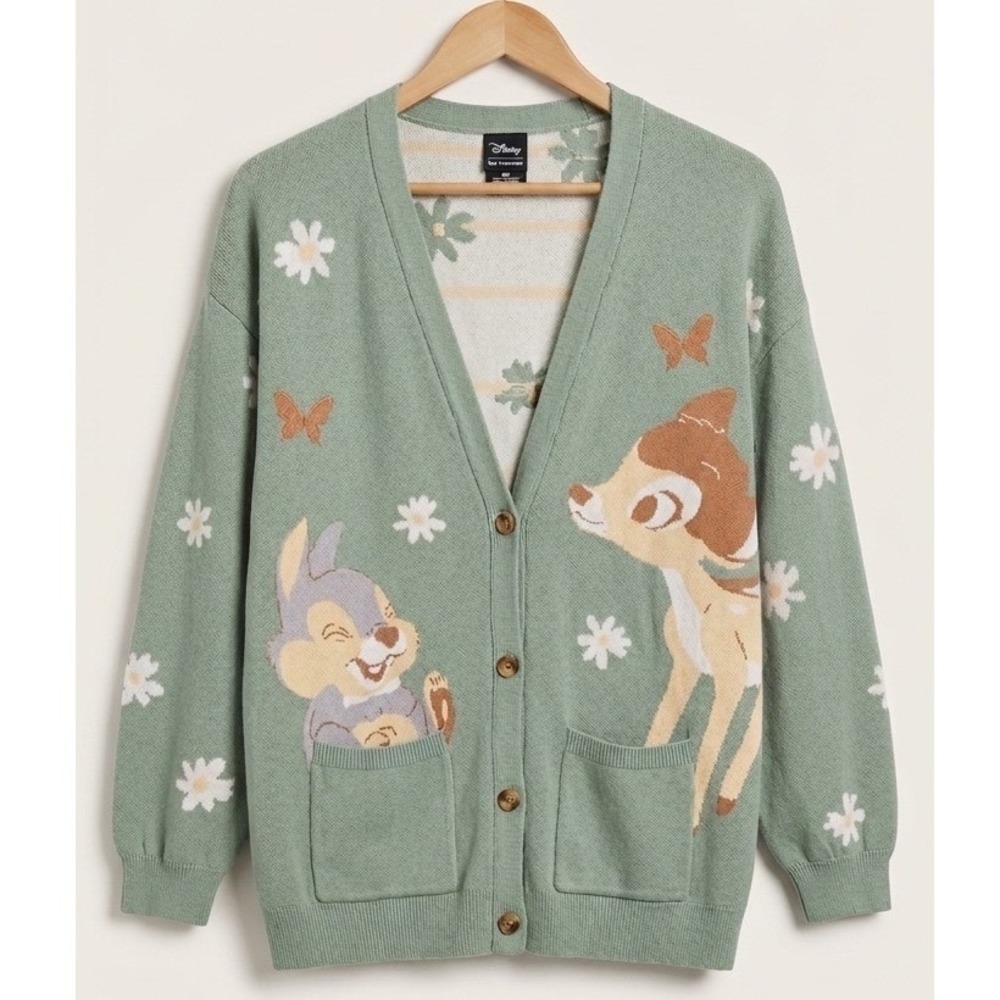 Disney Our Universe Bambi Thumper Daisy Cardigan Sweater Green MD